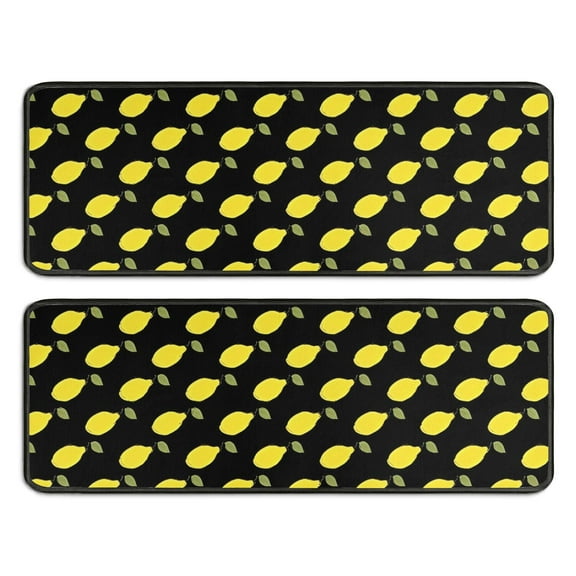 Kitchen Rugs Sets Of 2,Yellow Lemon Fruits Black Pattern Anti Fatigue Kitchen Mat Rugs Non Slip Washable,Decorative Kitchen Floor Mats for Kitchen,Sink,Laundry,17"x47" 17"x47"
