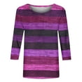 thumbnail image 3 of Ohufall Womens 3/4 Sleeve Shirts Plus Size Fashion Casual Stripe Printed Crew Neck Tops Summer Loose Comfortable Blouses for Women, 3 of 4