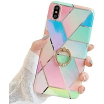 iPhone Xs Case,iPhone X Case Marble Cute Fashion for Women Girls Men with 360 Degree Rotating Ring Kickstand Soft TPU Shockproof Cover Designed for iPhone X/XS 5.8" Bling Pink Marble