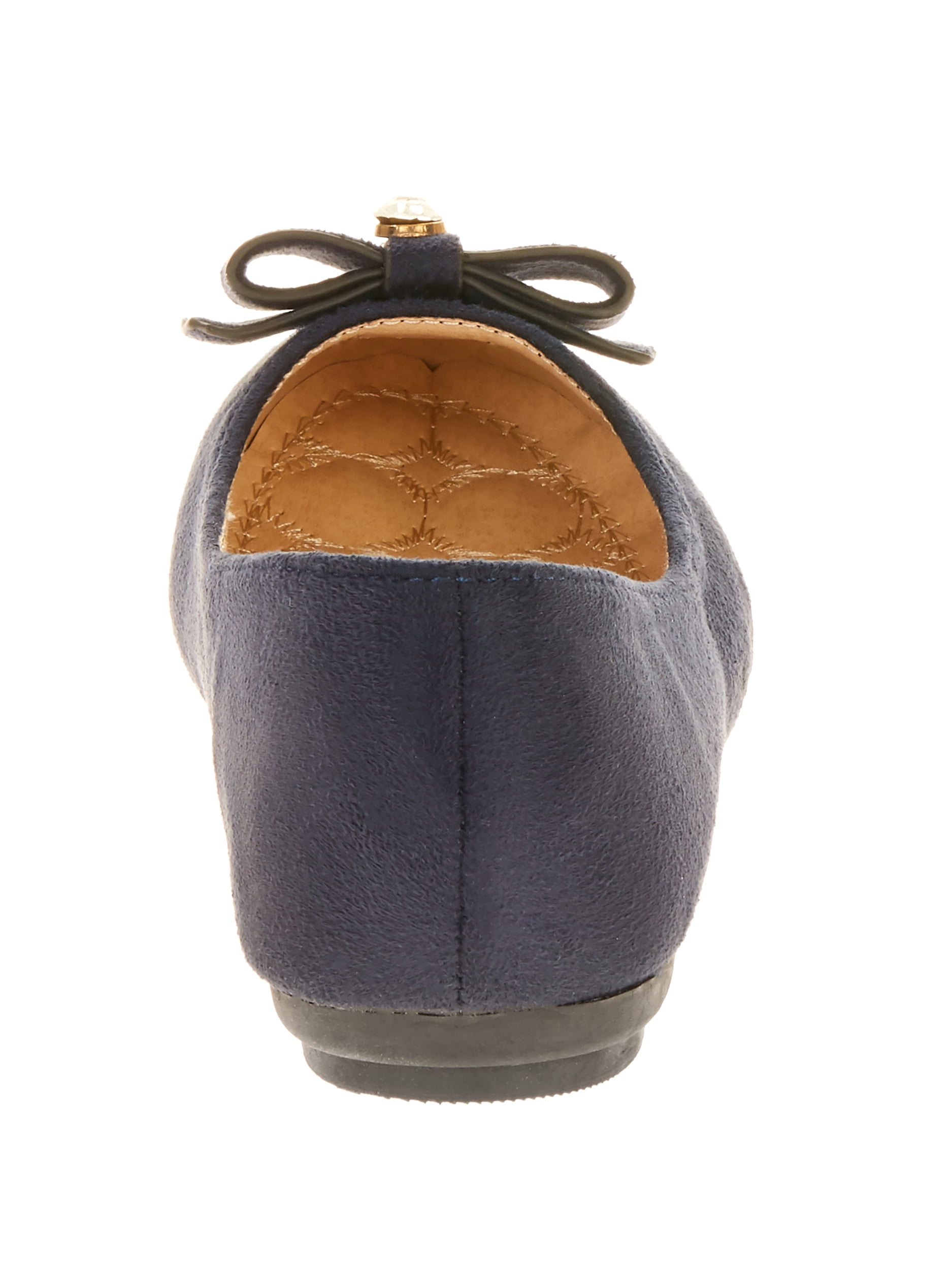 Victoria K Women's Suede Textured Rhinestone Double Bow Ballerina Flats