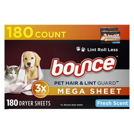 Bounce Fresh Scent Pet Hair and Lint Guard Mega Fabric Softener Dryer Sheets - 180ct