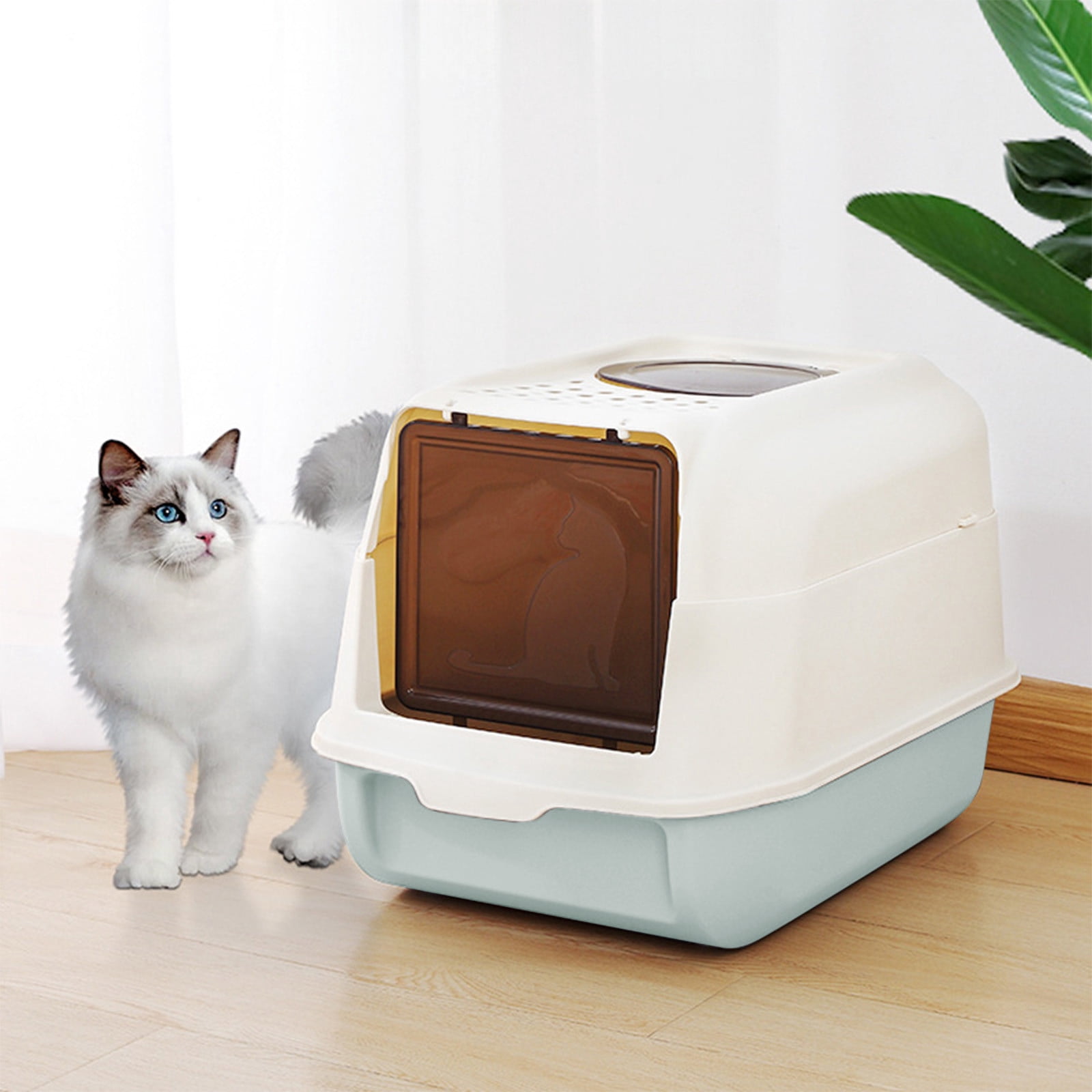 Large Covered Cat Litter Box – Fully Enclosed Litter Pan with Dual-Action Odor Control & Leak-Proof Design, Reduces Litter Tracking & Splash, Easy to Clean, Includes Litter Scoop,Blue