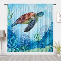 The underwater World Window Curtains Vintageaquatic plants Sea Turtle Window Treatment Blackout Curtain Bedroom living room privacy Decor(Rod pocket)