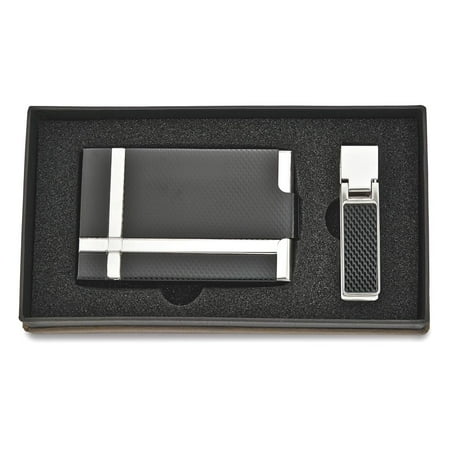 Key Fob Money Clip Blk/silver Tone Carbon Fiber Card Case/money Clip Set Man Office Gift Busines Case Key Ring Money Wallet Holder Gift For Dad Mens For Him ()