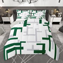 Manfei Green Square Buffalo Queen Comforter Set, Vintage Checkered Abstract Bedding Sets, Rectangle Plaid Reversible Bedding Comforter Set, Breathable Home Decor, 3 Pieces