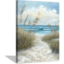 Abstract Beach Picture Wall Art: Sandy Path to Ocean with Sea Grass Artwork Painting for Bedroom (16'''' x 12'''' x 1 Panel)