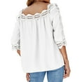 thumbnail image 4 of TAIAOJING Womens T Shirt Top Lace Crochet Square Neck Button Half Sleeve Shirt Casual Loose Shirt Loose Tshirt, 4 of 8