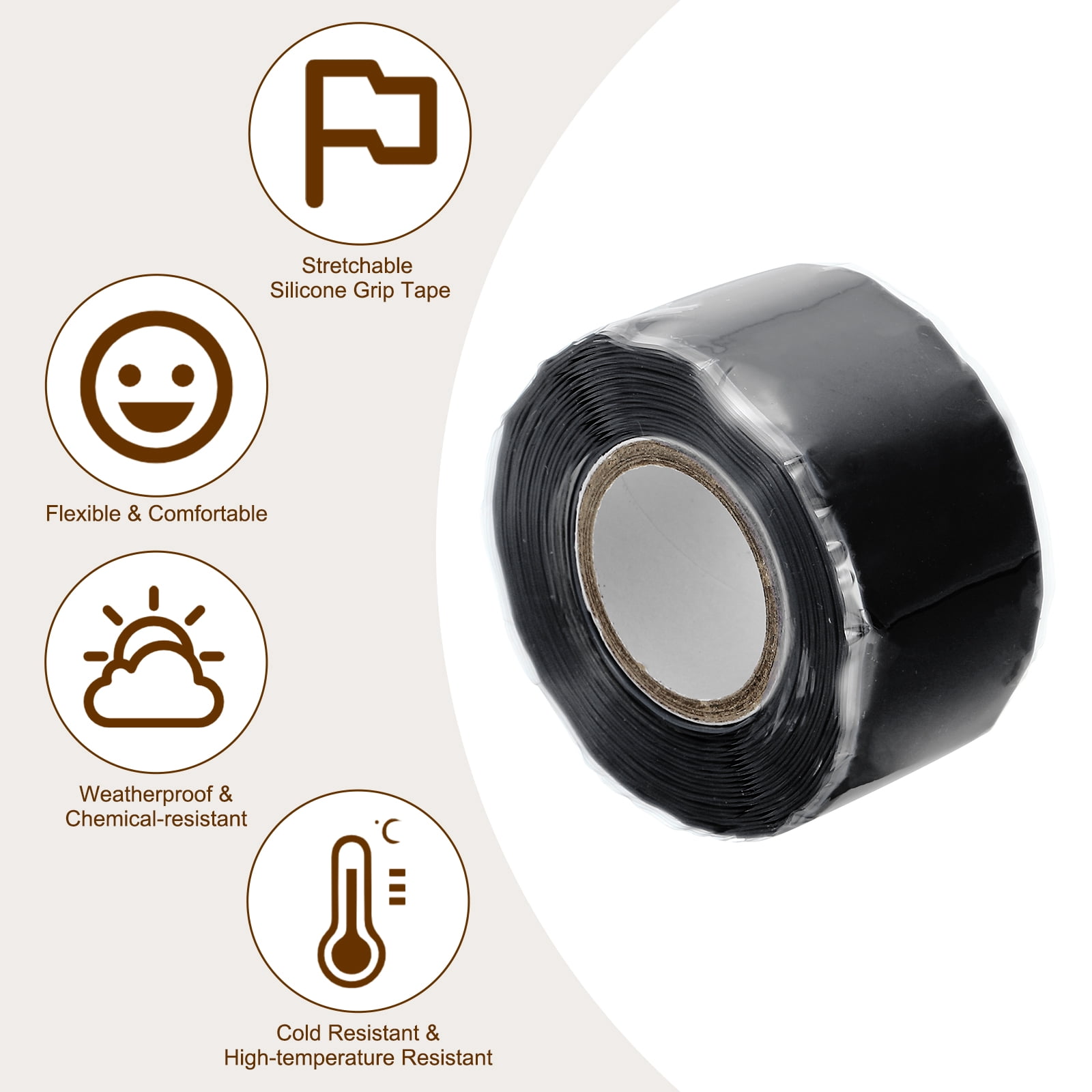 Uxcell Grip Tape, Self-Fusing Silicone Tape 10ft, Sealing Repair Wrap Tape, Black 4 Pcs