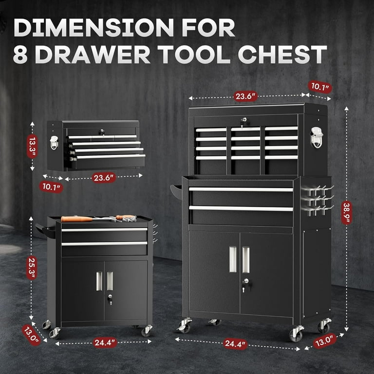 SOLAURA 8-Drawer Heavy Duty Mobile Tool Box, Lockable Metal