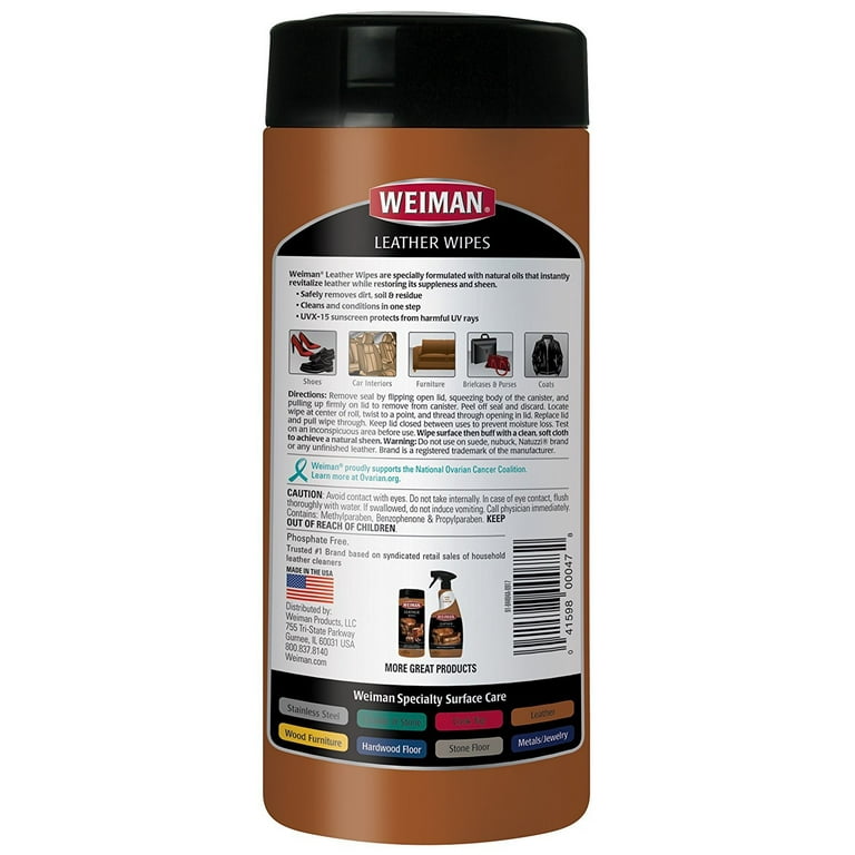 WEIMAN Leather Wipes, 7 X 8, 30/canister, 4 Canisters/carton WMN91CT •  Price »