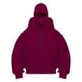 thumbnail image 2 of Unisex Solid Color Zip Up Hoodie, Double Hood Design Windproof Fleece Lined Pullover with Pockets, Winter Warm Face Cover Sweatshirt for Outdoor Sports Streetwear Hot Pink XXL, 2 of 8