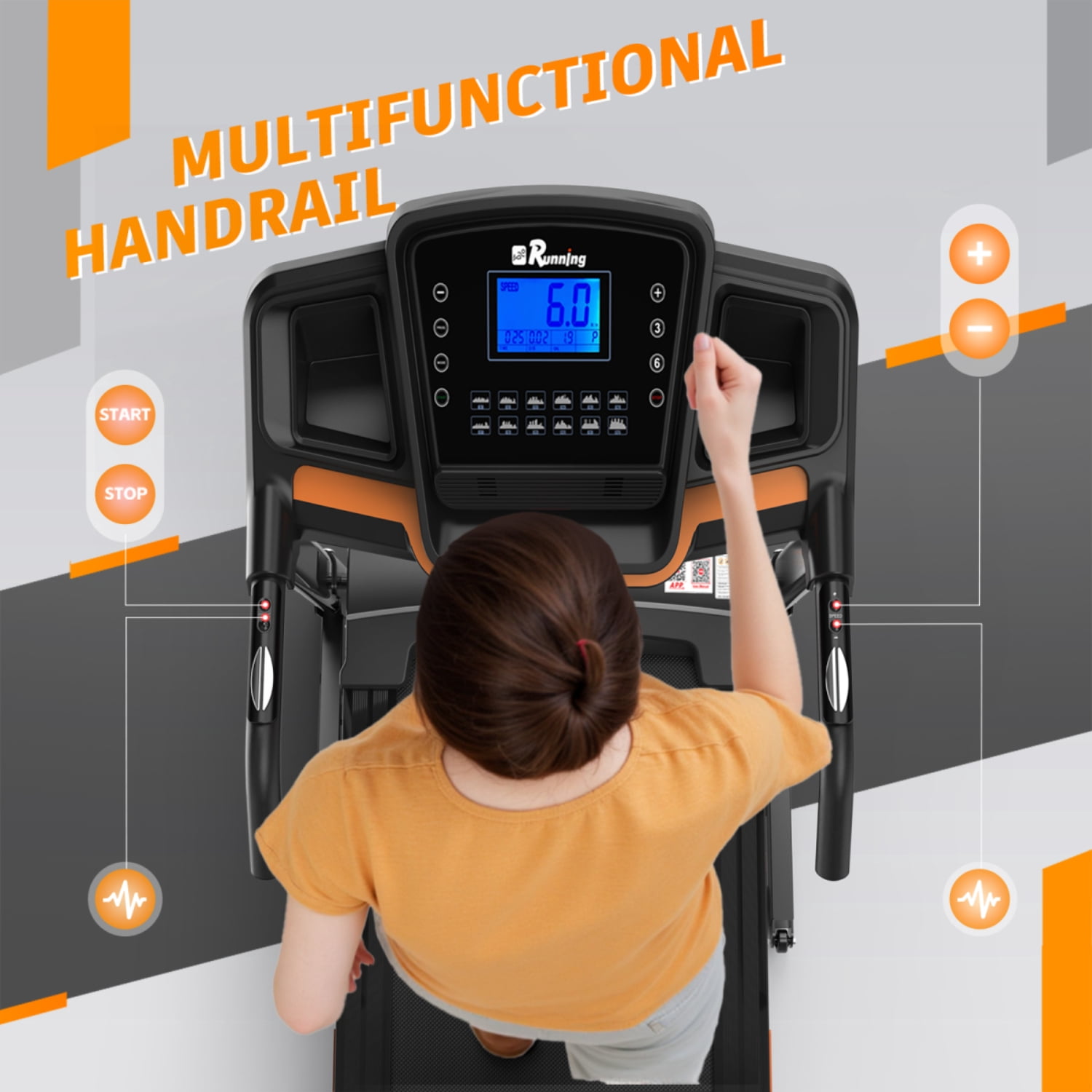 Foldable Treadmill with Incline, 3.5HP Motor, 330LB Capacity, Handrail Speed Controls, Pulse Monitor, 12 Training Programs, LED Display, APP Integration, Space-Saving Design