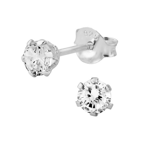 Childrens Sterling Silver Birthstone Earrings - Hypoallergenic Sterling Silver CZ Simulated Diamond Stud Earrings for Kids (Nickel Free)