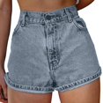thumbnail image 2 of Womens High Waist Embroidered Denim Shorts Light Blue A XL, 2 of 6