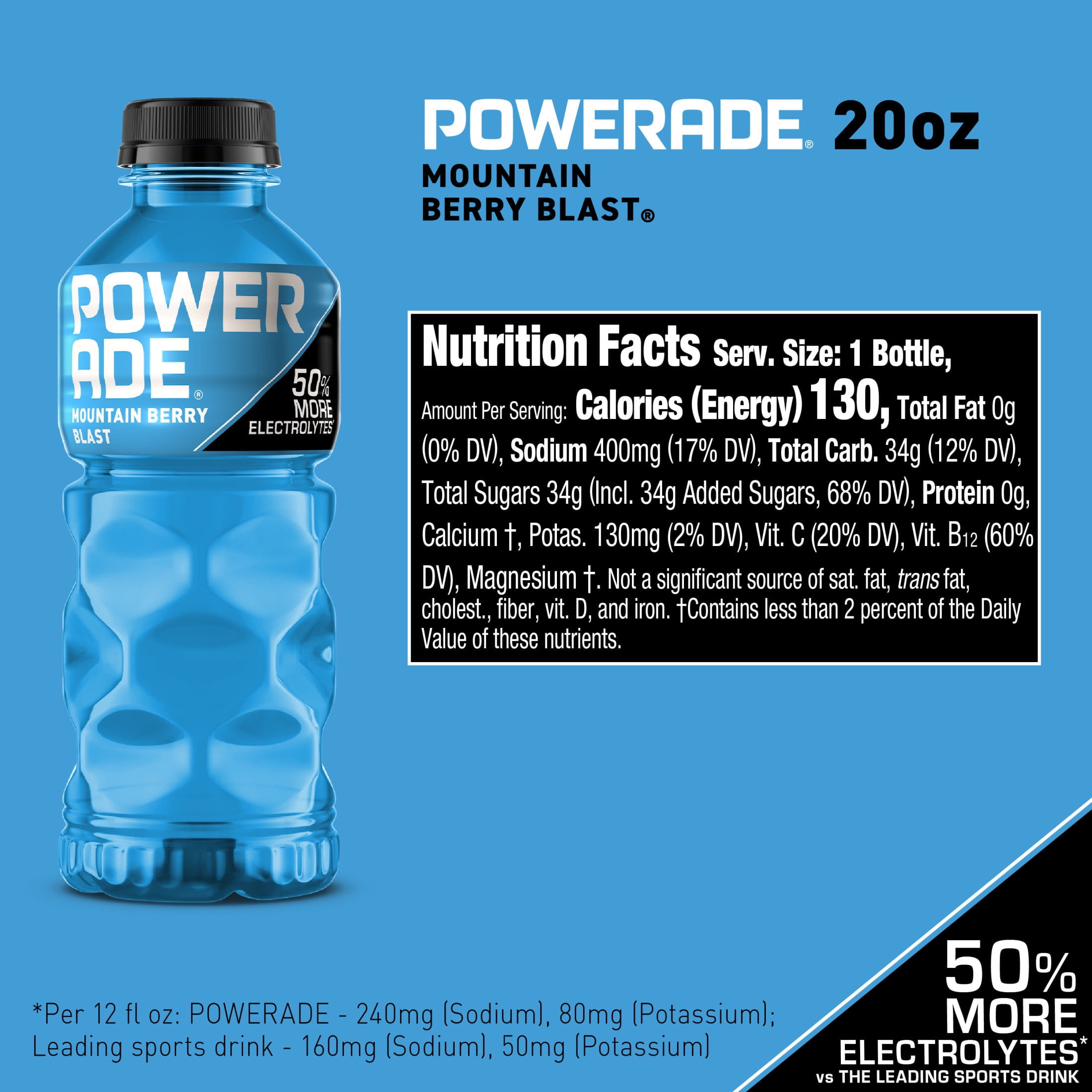 POWERADE Mountain Berry Blast Electrolyte Sports Drink, 20 fl oz Bottle