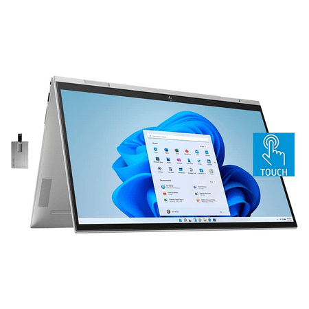 HP Envy X360 2-in-1 15.6" FHD Touchscreen Laptop, Intel Core i7-1165G7, 32GB RAM, 1TB PCIe SSD, Backlit Keyboard, Iris Xe Graphics, B&O Audio, Windows11, Silver, 32GB Hotface USB Card