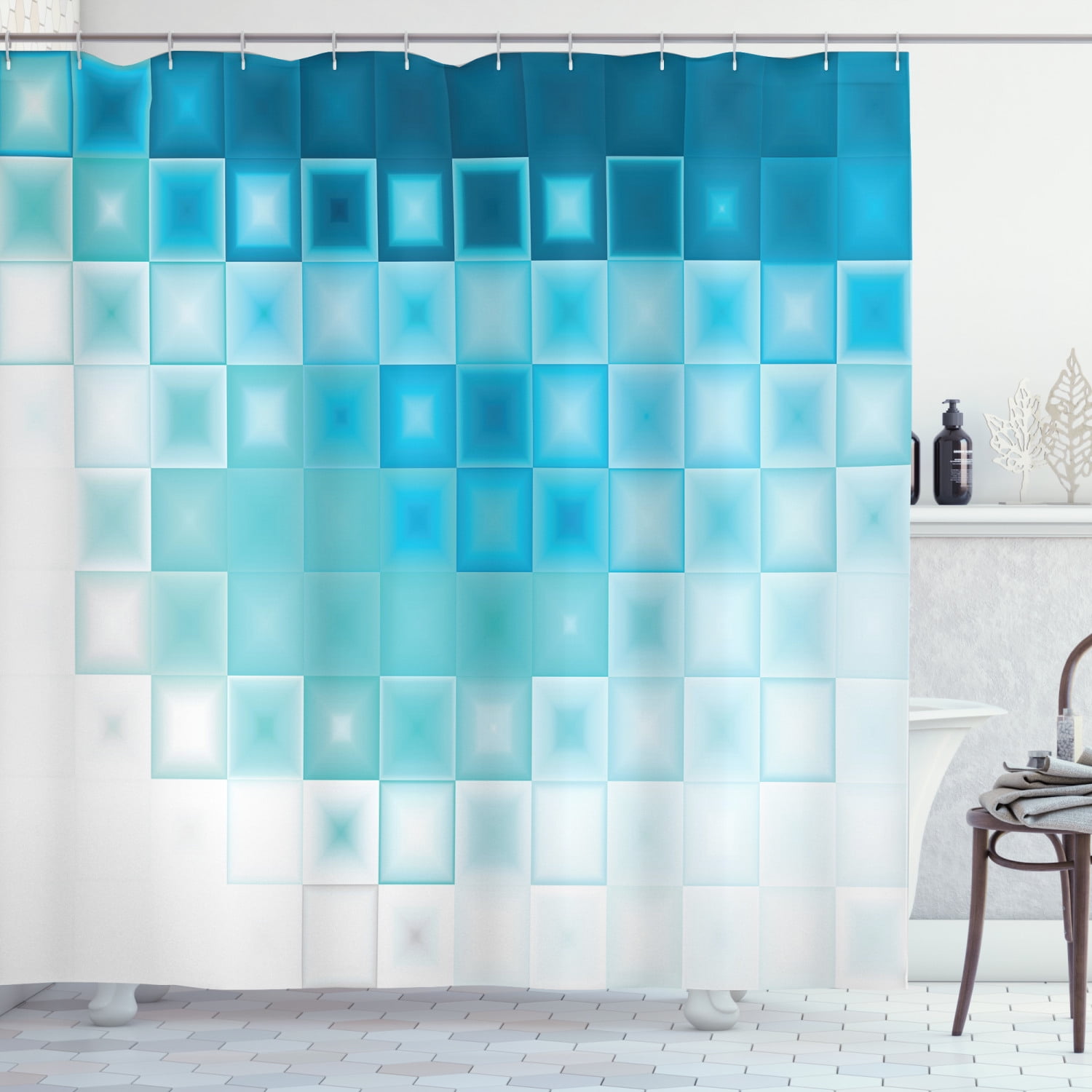 Fractal Shower Curtain Fabric Bathroom Decor Set with Hooks 4 Sizes 