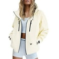 thumbnail image 3 of Duoif Rain Jacket Women Lightweight Windbreaker Jacket with Hood Packable Raincoat with Pockets Jackets for Women Beige L, 3 of 8