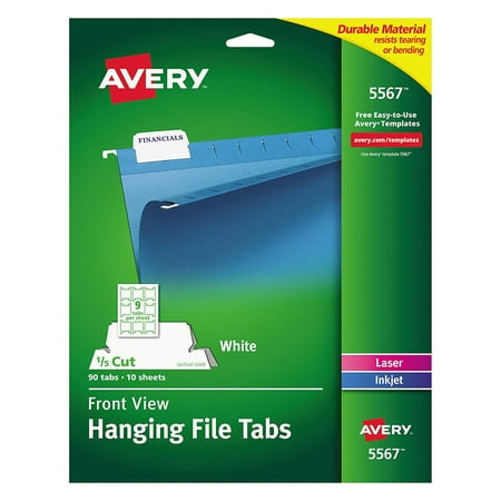 5567 Print/Write-On Hanging Tabs, 1/5 Tab, 2 1/16, White (Pack of 90), Printable tabs help you easily create an organized filing system. By