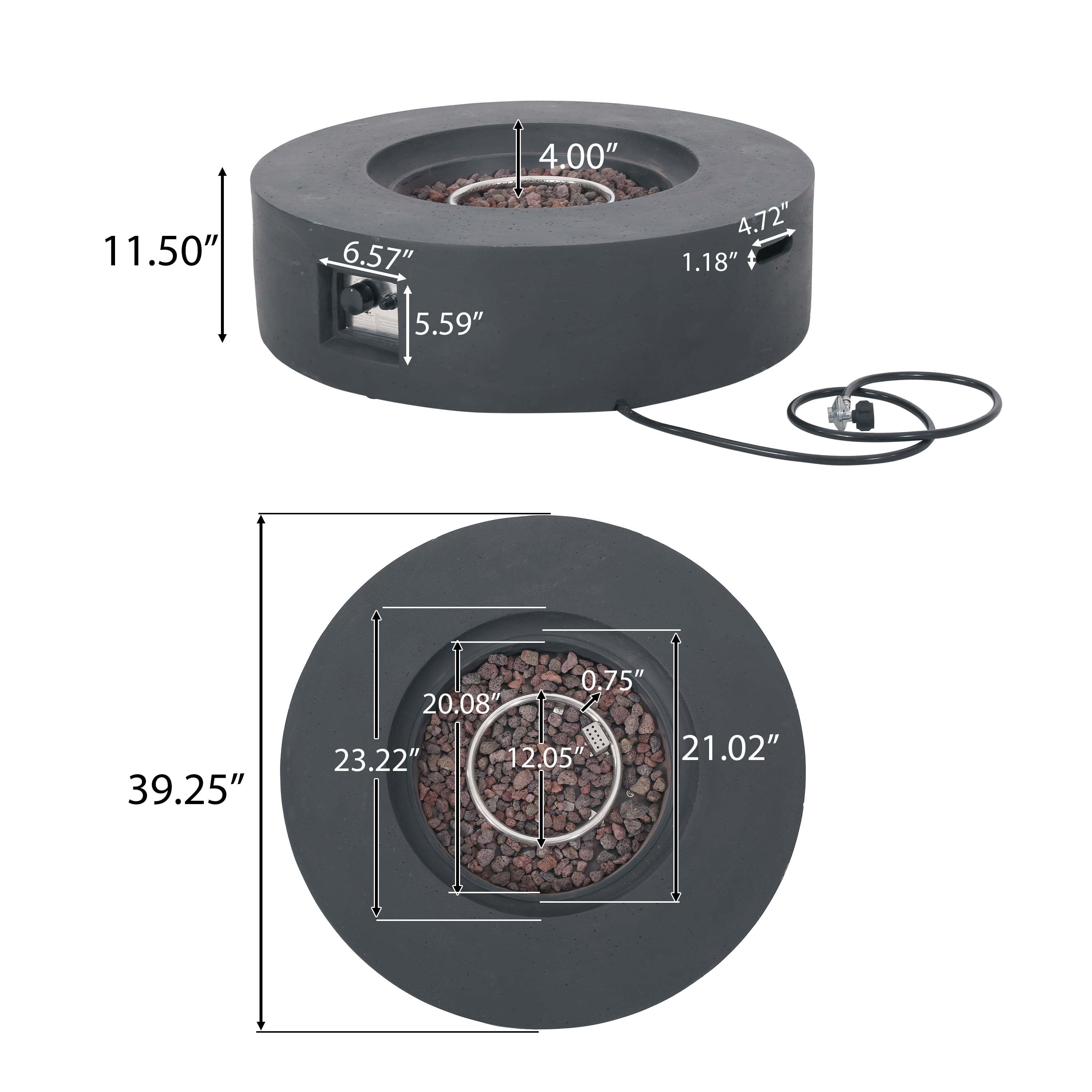 Circular 50K BTU Outdoor Gas Fire Pit Table with Tank Holder, Dark Grey