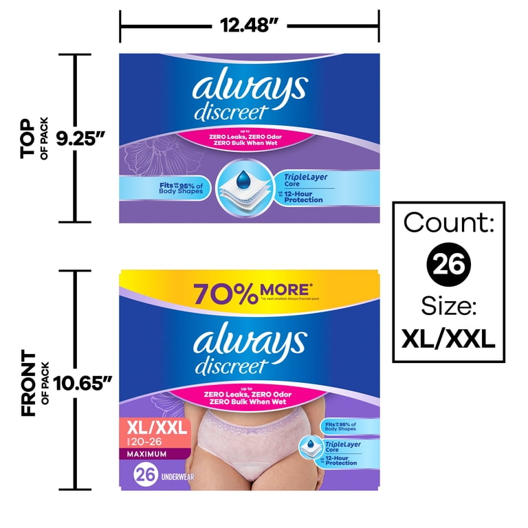 Always Discreet - Adult Diapers for Women Size XL/XXL, 26 Count