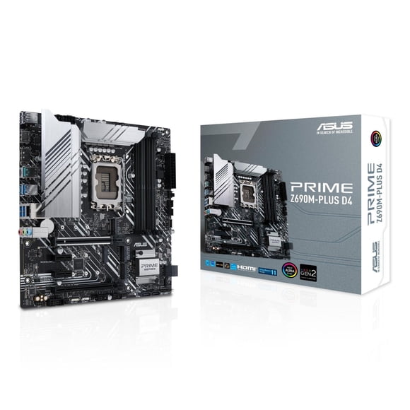 ASUS Prime Z690M-Plus D4 LGA 1700 Intel 12th Gen microATX Motherboard- PCIe 5.0, DDR4, 10+1 Power Stages, 3x M.2, 1Gb LAN, USB 3.2 Gen 2x2 Type-C, Front USB 3.2 Gen 1 Type C Connector
