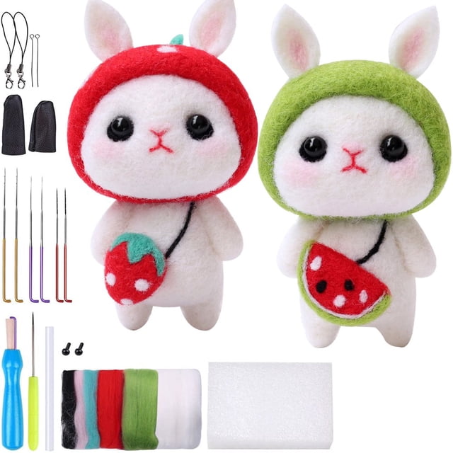 2 Set Needle Felting Kit for Beginners Cute Animal Wool Felting Kit with Needle Felting Tool Key Chain Complete Needle Felting Starter Kit