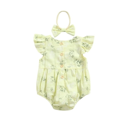 

Livingsenburg Newborn Baby Girl Fly Sleeve Floral Romper Jumpsuit Headband Sets