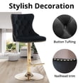 thumbnail image 5 of Swivel Bar Stools Set of 2, Adjustable Counter Height Barstools with Nailheads Trim, Button Tufted Back and Golden Footrest, Velvet Bar Chairs for Home Bar Kitchen Island, Black, 5 of 7