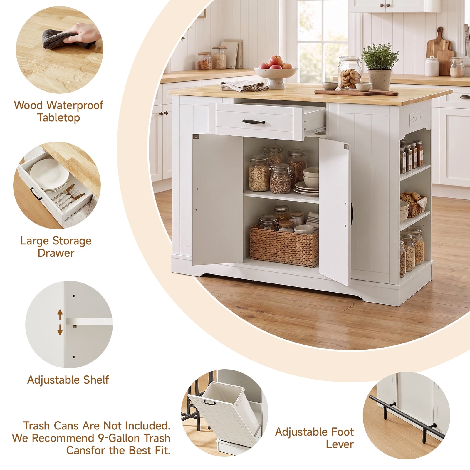 ROGALIS 47"Kitchen Island with 2 Chair, White – picture 6