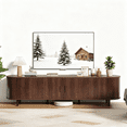 thumbnail image 6 of Easoger 70" TV Stand with Curved Profile Sliding Doors, Entertainment Center Fits TVs Up to 75'', Faux Marble Top, Spacious Console Table with Adjustable Shelves for Living Room, Bedroom, Brown, 6 of 7