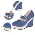 thumbnail image 7 of oqasdz Womens Casual Shoes Solid Color Denim Heel Shoes Round Toe Buckle Design Versatile All Season Work Business Fashion Sneakers Outdoor Summer, 7 of 7