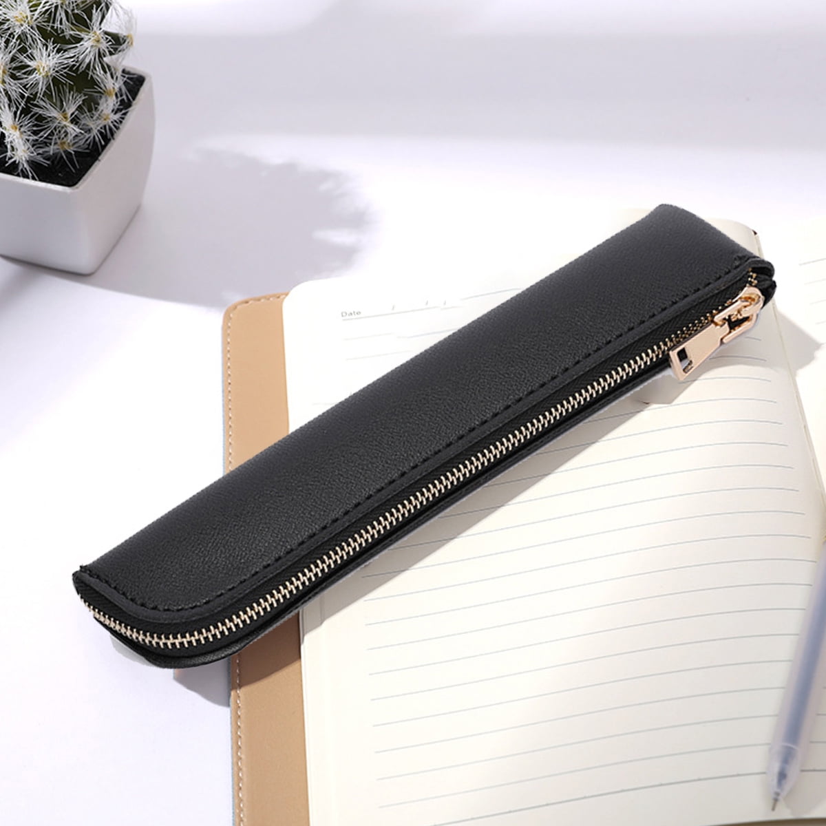 Leather pencil case, Pen bag, Small pencil case for adults, Pen, Pencil &  Marker Cases, leather Mini pencil pouch with zipper - black 