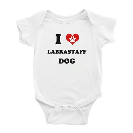 

I Heart Labrastaff Dog Funny Baby Romper (White 3-6 Months)