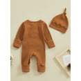 thumbnail image 4 of Hirigin Newborn Baby Boy Girl Solid Ribbed Knit jumpsuit Romper Bodysuit with Hat Newborn Coming Home Outfit Set, 4 of 8