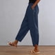 thumbnail image 2 of Pantalones de Cintura Elástica para Mujeres Casual Bolsillos de Poliéster de Color Sólido Pantalones de Lino Mujeres Verano para las Vacaciones Al Mar Y el Uso Diario, 2 of 9