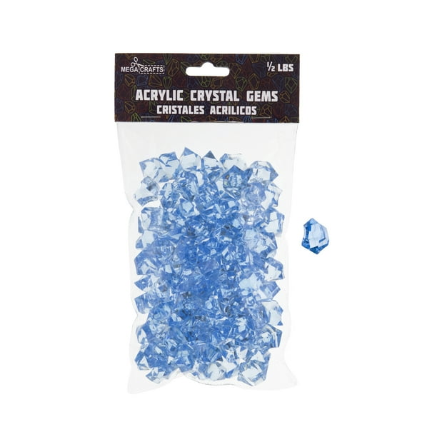 Mega Crafts 1/2 lb Acrylic Ice Rock Cubes Blue Plastic Glass Gems