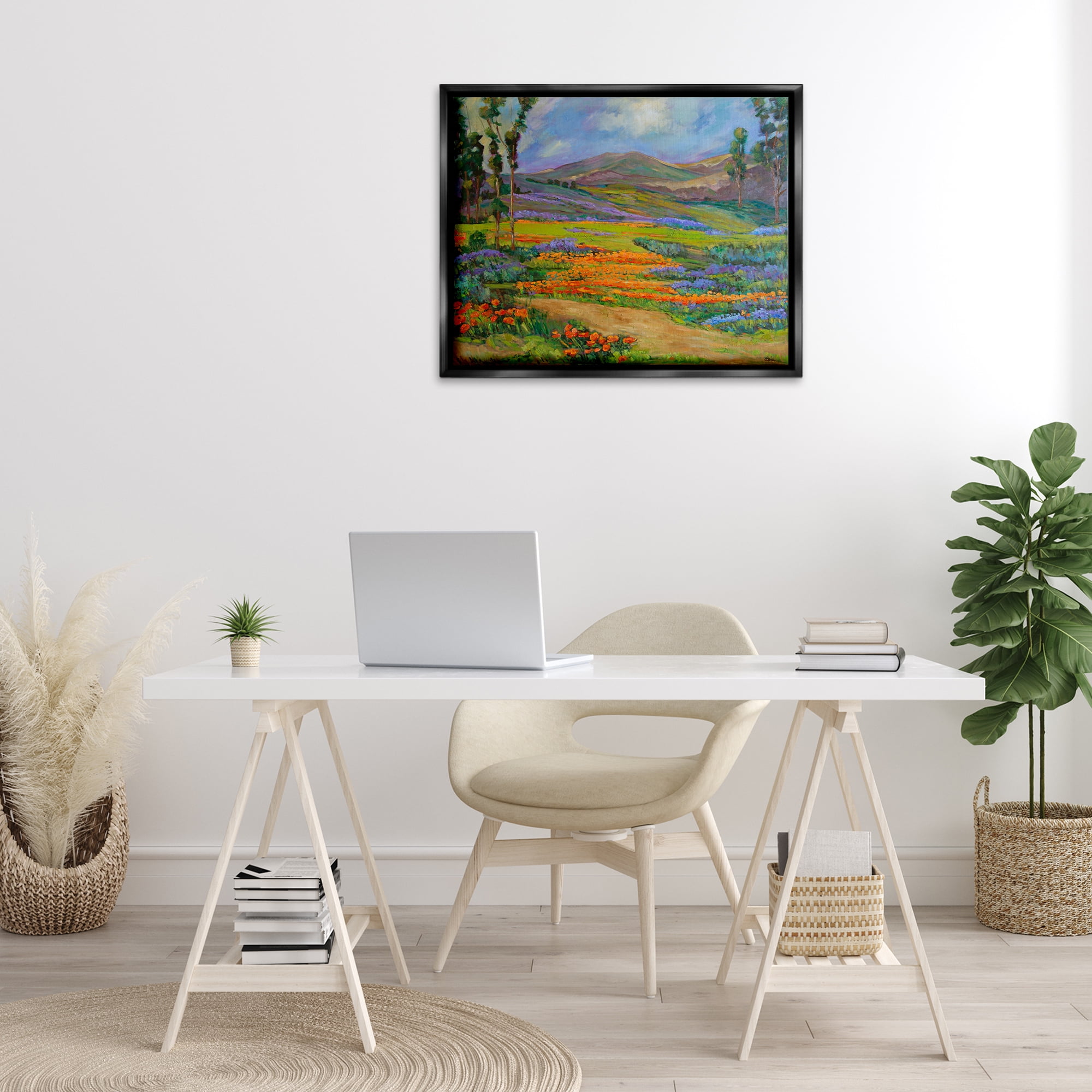 Stupell Industries Bountiful Meadow Landscape Landscape & Nature Painting Black Floater Framed Canvas Art Print Wall Art, 31 x 25