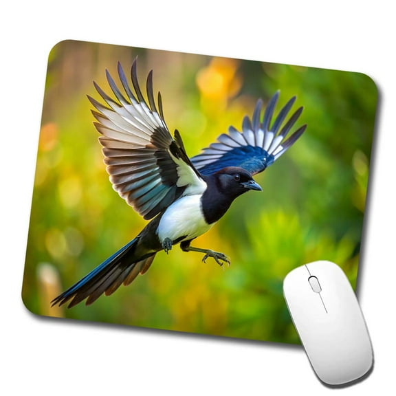 Black Billed Magpie Flying Backyard Bird Mouse Pad Low Profile Gaming Mat