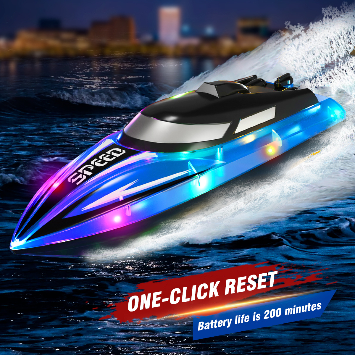 RC Boat for Pool 2.4G Remote Control Boat with Lights, Racing Boats for Kids & Adults Christmas Birthday Gifts(Red)