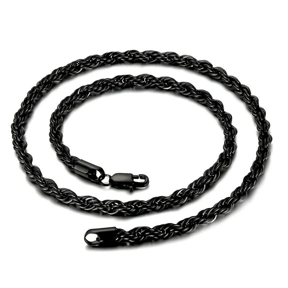 Black Rope Chain For Women or Men 20" Length 4mm Width Lobster Clasp Ginger Lyne Collection