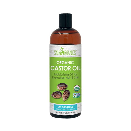 USDA Organic Castor Oil By Sky Organics 16oz: Unrefined, 100% Pure, Hexane-Free Castor Oil - Moisturizing & Healing, For Dry Skin, Hair Growth - For Skin, Hair Care, Eyelashes - Caster Oil (1