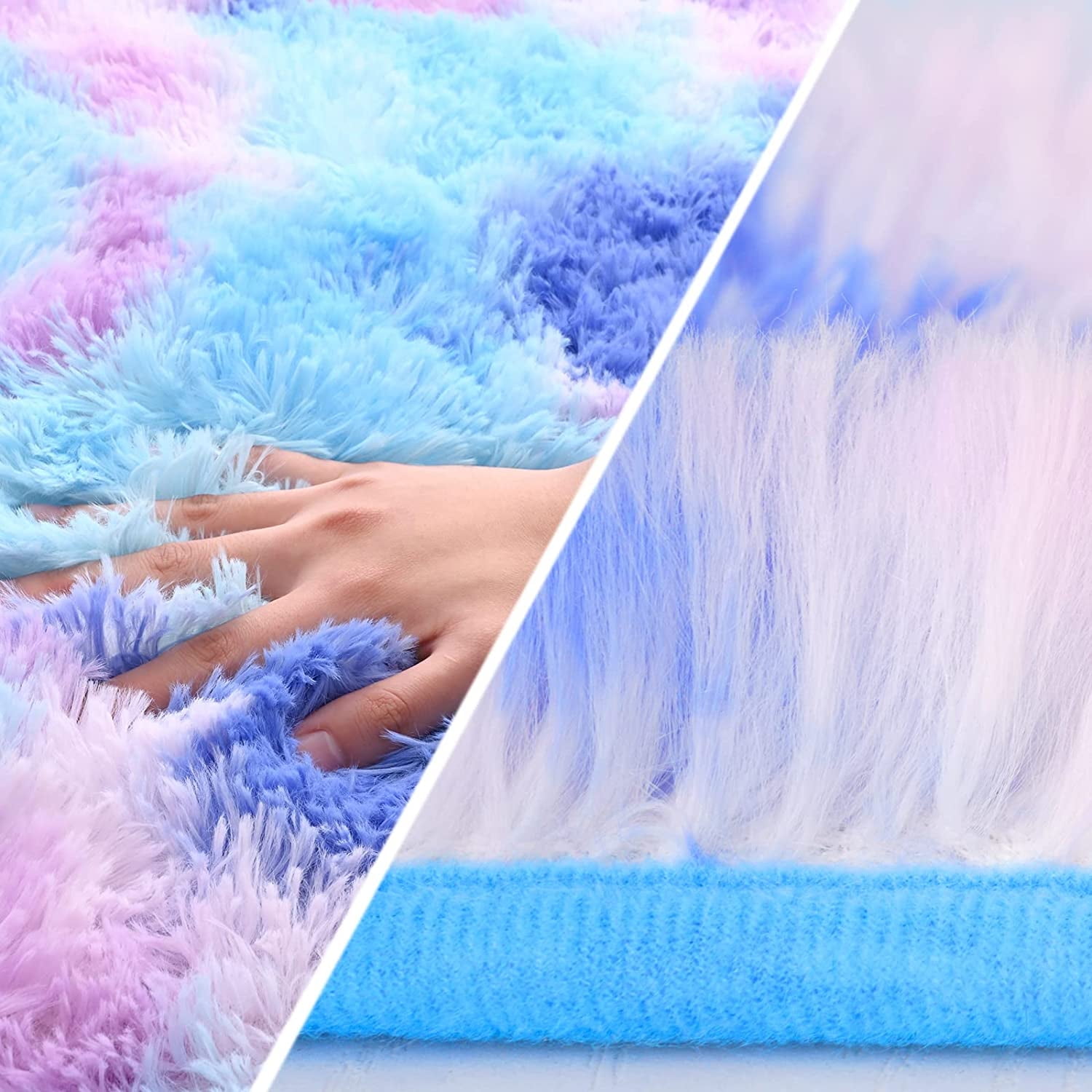 Noahas Soft Fluffy Rainbow Rugs for Girls Bedroom 4x6, Shaggy Kids Playroom Rugs, Colorful Plush Rug for Living Room Nursery, Cute Fuzzy Carpet Home Decor Mat for Baby Toddlers Teens, Purple