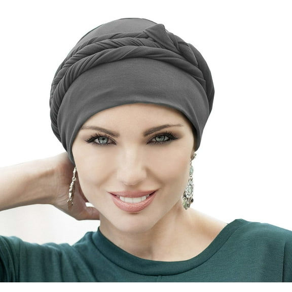 Masumi Asha Chemo Headwear for women with Hair Loss Cotton Turban Head Scarf Wrap Ladies (Gray)