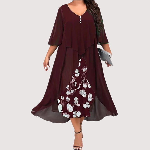 Robe à Manches Longues Femme Mode Robe Imprimée à Manches Longues Boutons Col Rond Élégante Robe Rétro Longue Robe T-Shirt Femme Robe à Manches Longues Femme Robe à Manches Longues pour Femme Aguichant