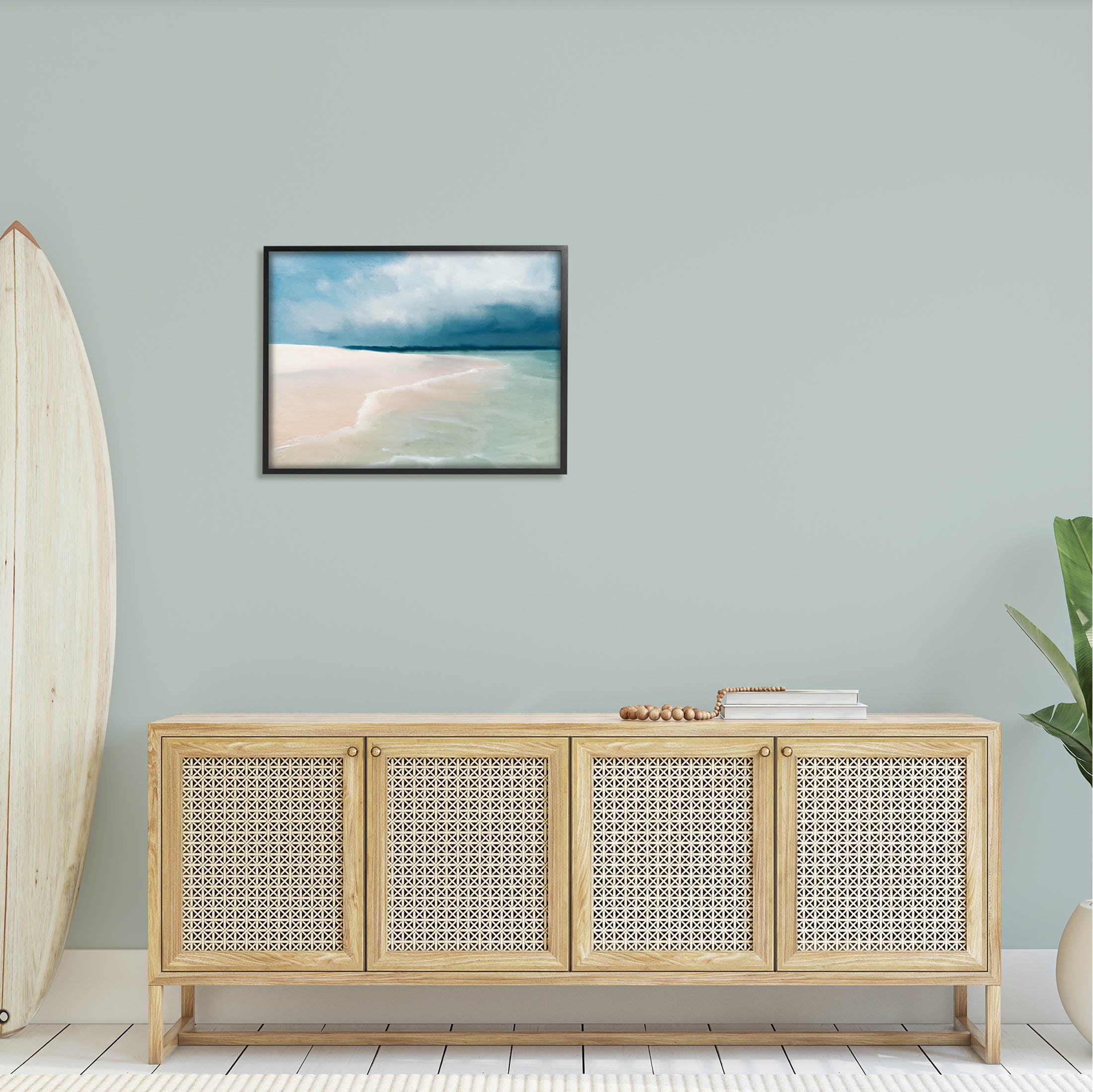 Stupell Industries Tranquil Clear Summer Beach Waves Painting Black Framed Art Print Wall Art, Design by Kim Allen