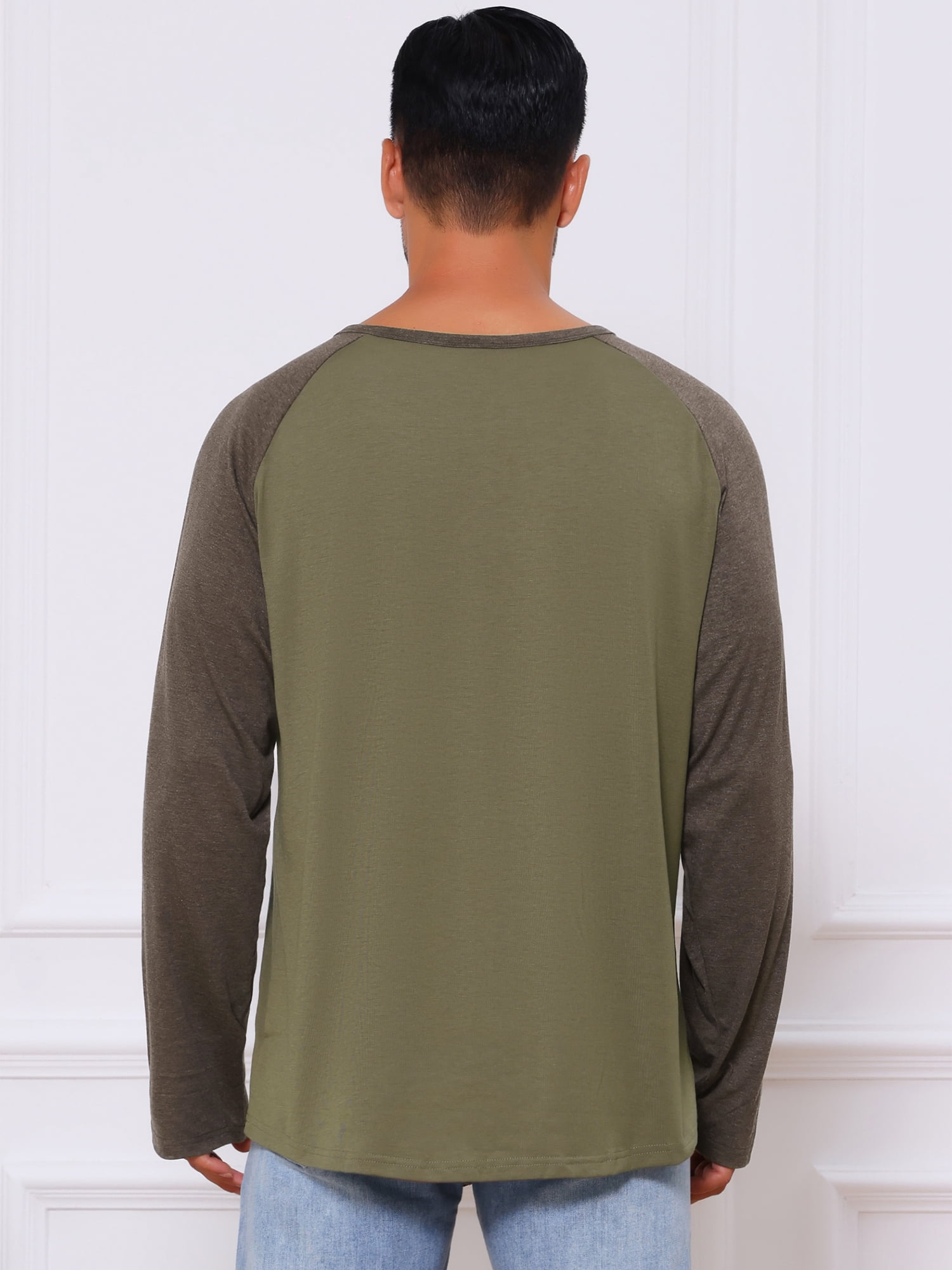 DARING DIVA Men's Raglan Long Sleeve Tee Shirt Baseball Henley T-Shirts S Green Brown