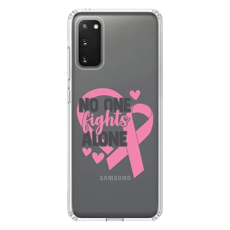 DistinctInk Clear Shockproof Hybrid Case for Galaxy S20 PLUS / 5G (6.7 Screen) - TPU Bumper Acrylic Back Tempered Glass Screen Protector - Pink Ribbon Cancer - No One Fights Alone