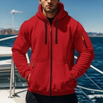 Men Casual Hoodies Jackets Full Zip Drawstring Long Sleeve Sports Sweatshirt Hooded Outwear Jacket with Arm Pockets XL