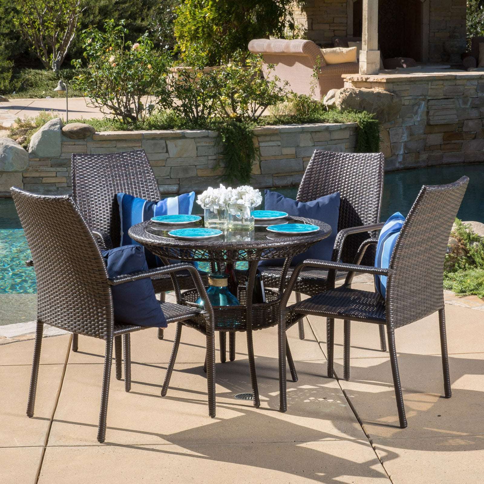 Seaside 5 Piece Wicker Patio Dining Set - Walmart.com